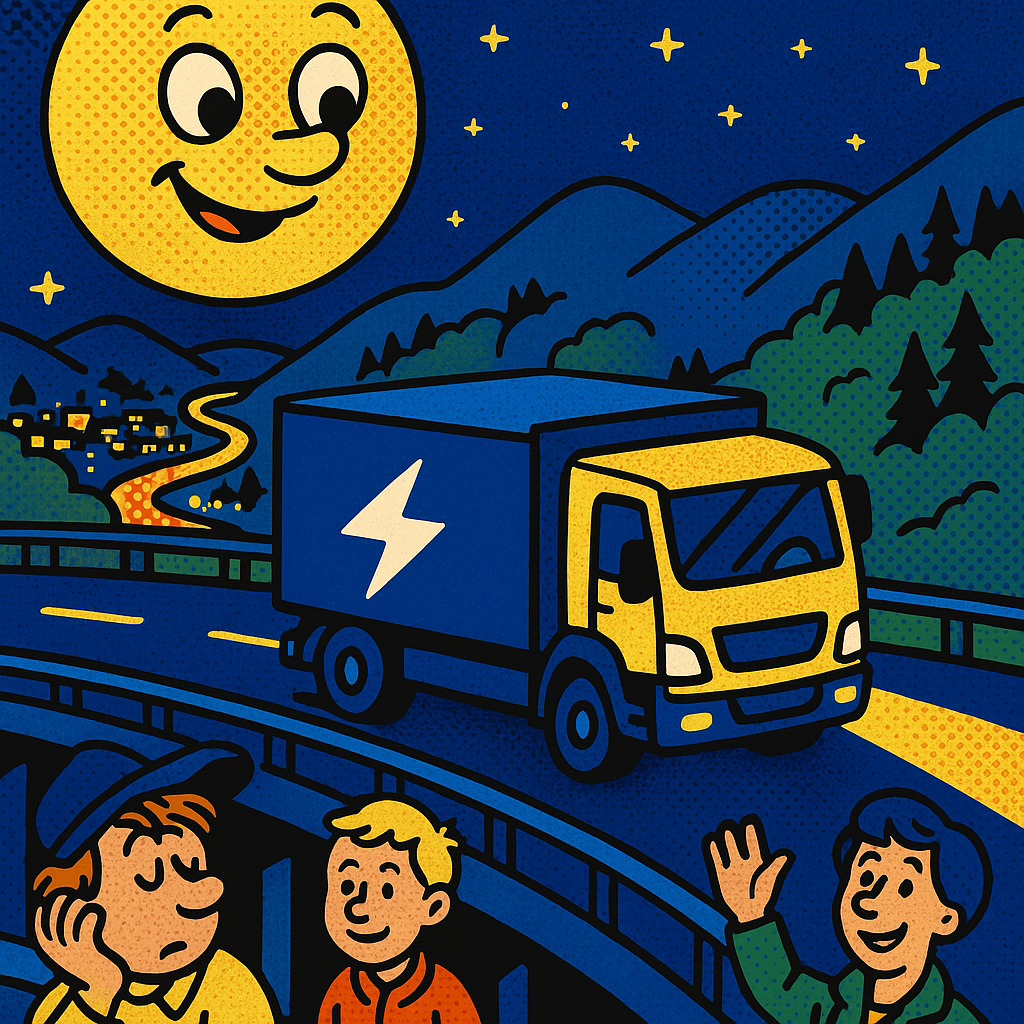 E-Lkw beim Zwischenladen an der Raststätte