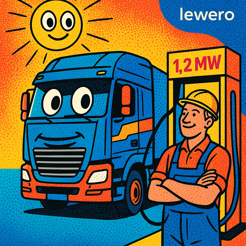 E-Lkw beim Megawatt-Laden am Kempower-Ladepunkt